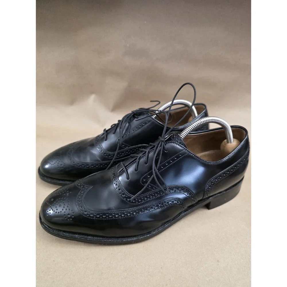 Johnston & Murphy (Sz 9 E/C) Leather Wingtip Oxford Black Dress Shoes Mens WIDE